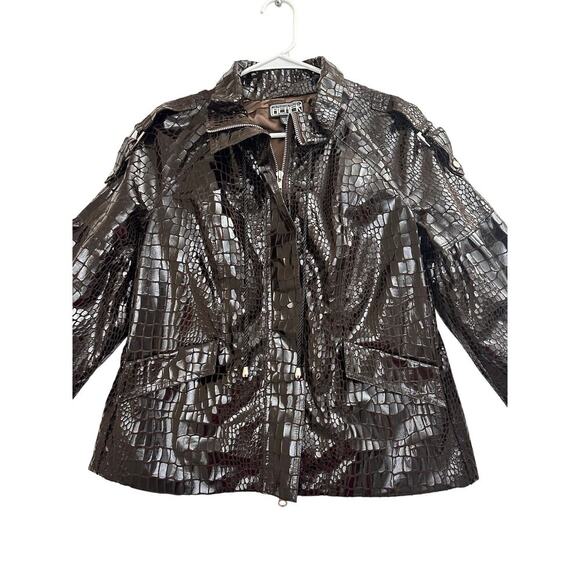 Vtg Berek Faux Alligator Brown Jacket M Zip Pockets Mob Wife Old Money - Picture 3 of 10